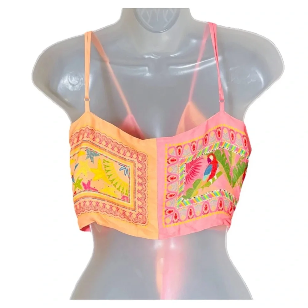 FARM RIO Mixed Scarves Crop Top Bandeau Style Vacation Resort wear Size XL - Picture 6 of 11